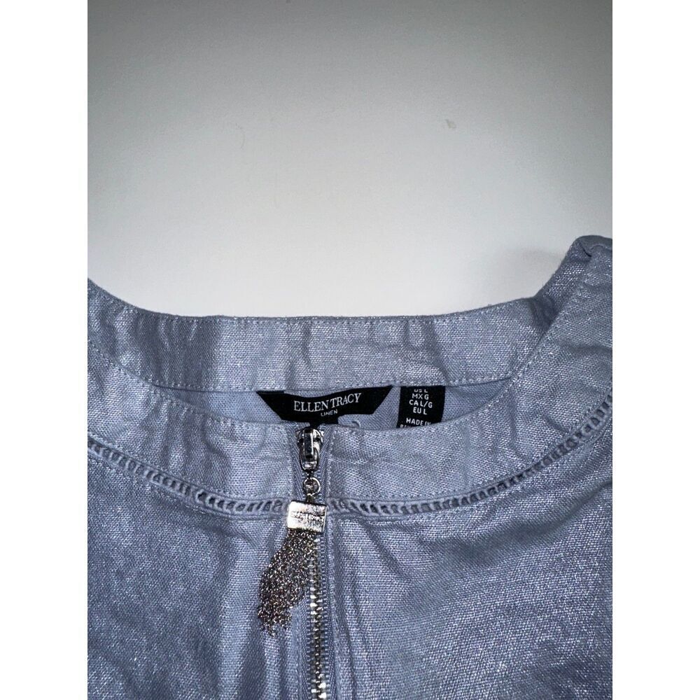 Ellen Tracy Women's Metallic Gray Top Size L | Linen Rayon | Long Sleeve Blouse - Picture 2 of 8
